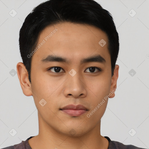 Neutral asian young-adult male with short  black hair and brown eyes