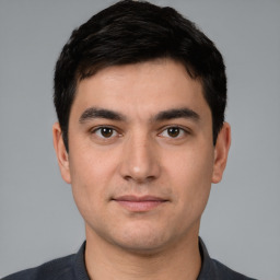 Neutral white young-adult male with short  black hair and brown eyes