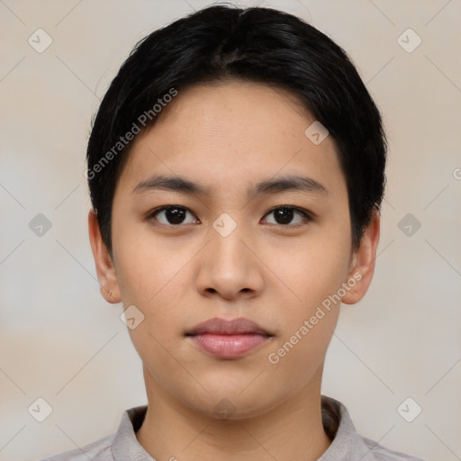 Neutral asian young-adult male with short  black hair and brown eyes