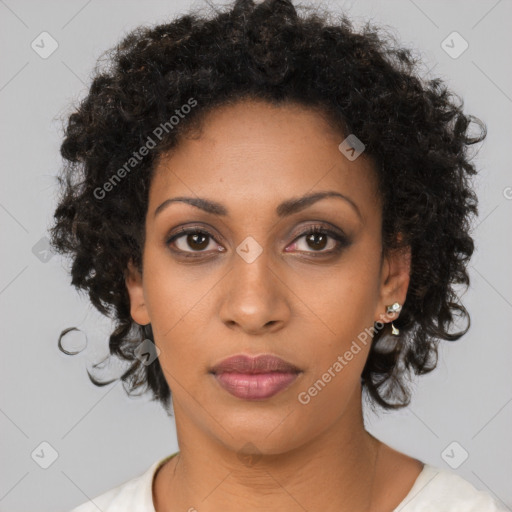 Neutral black young-adult female with short  black hair and brown eyes