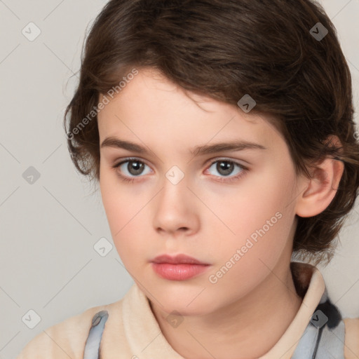 Neutral white child female with medium  brown hair and brown eyes