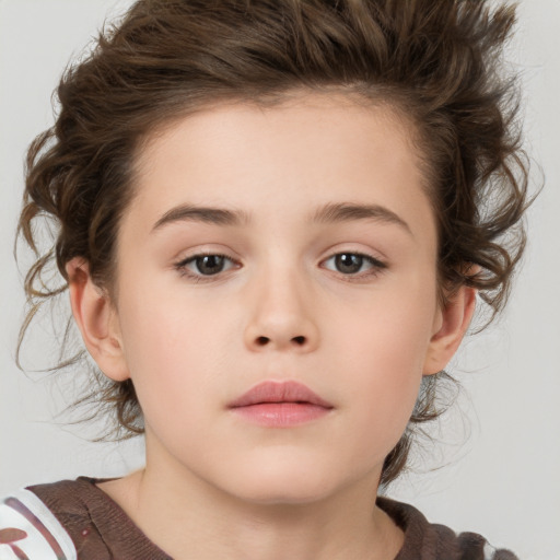 Neutral white child female with medium  brown hair and brown eyes