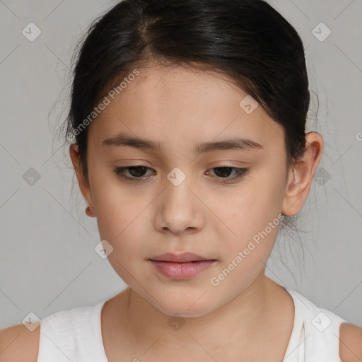 Neutral white child female with medium  brown hair and brown eyes