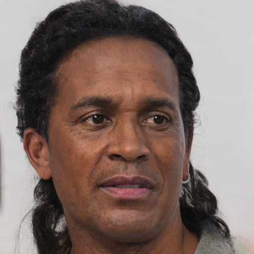 Neutral black adult male with short  brown hair and brown eyes