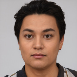 Neutral asian young-adult male with short  black hair and brown eyes