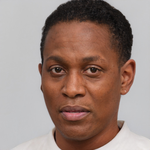 Neutral black adult male with short  brown hair and brown eyes