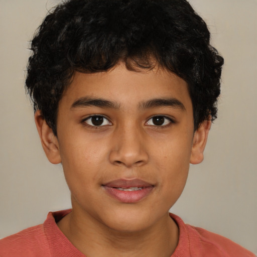 Joyful latino young-adult male with short  brown hair and brown eyes