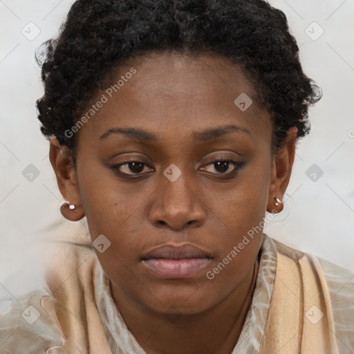 Neutral black young-adult female with short  brown hair and brown eyes