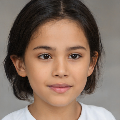 Neutral latino child female with medium  brown hair and brown eyes