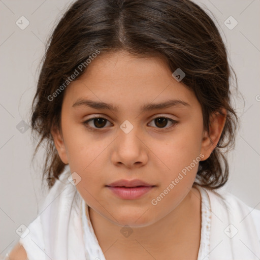 Neutral white child female with medium  brown hair and brown eyes