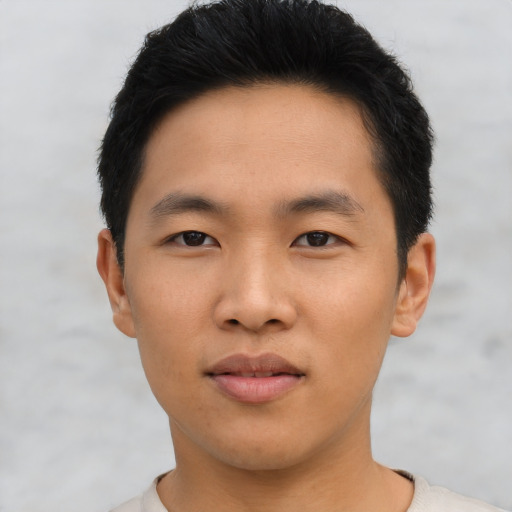 Neutral asian young-adult male with short  black hair and brown eyes