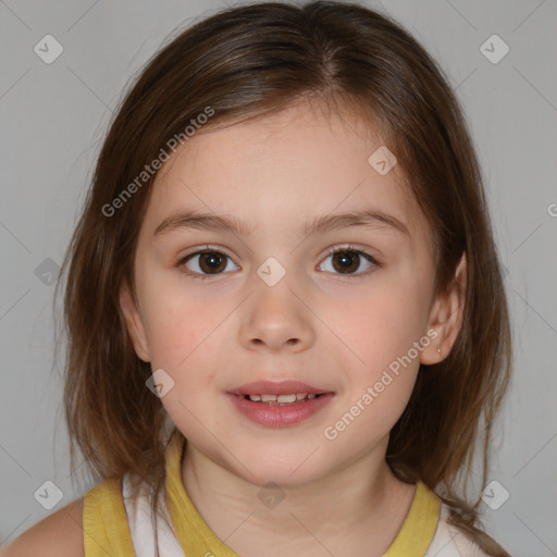 Neutral white child female with medium  brown hair and brown eyes