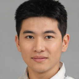 Neutral asian young-adult male with short  brown hair and brown eyes