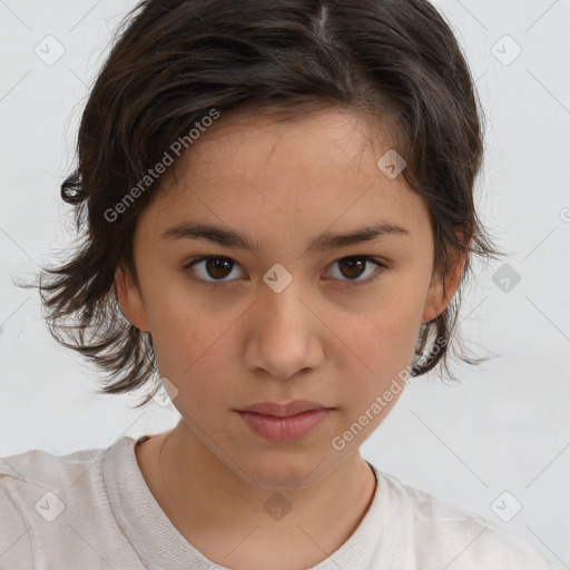 Neutral white child female with medium  brown hair and brown eyes