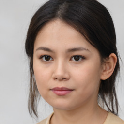 Neutral asian young-adult female with medium  brown hair and brown eyes