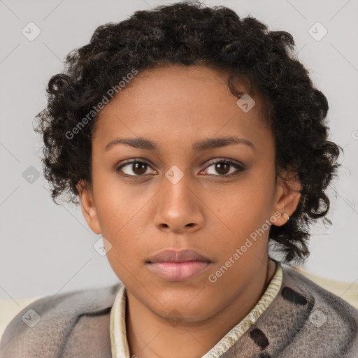 Neutral black young-adult female with short  brown hair and brown eyes