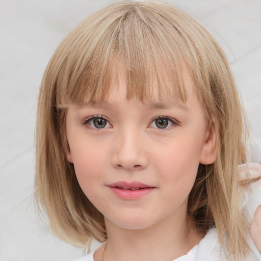 Neutral white child female with medium  brown hair and blue eyes