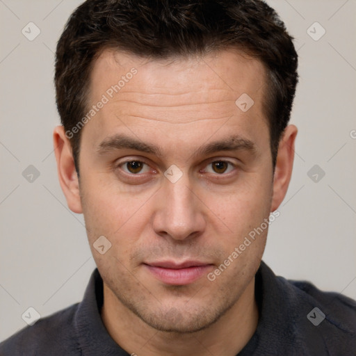 Neutral white adult male with short  brown hair and brown eyes