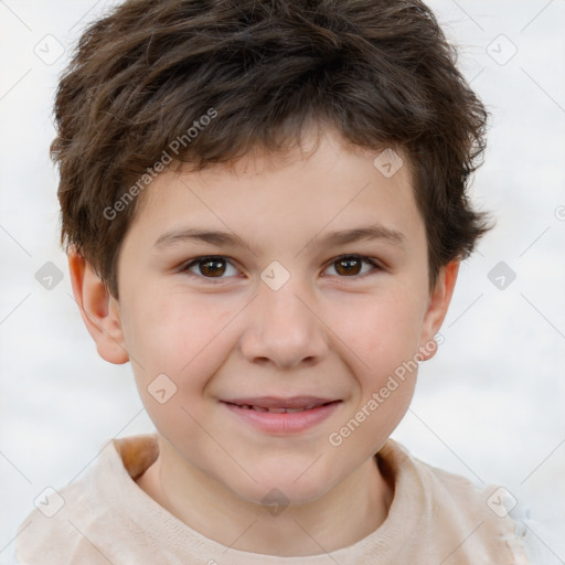 Joyful white child male with short  brown hair and brown eyes