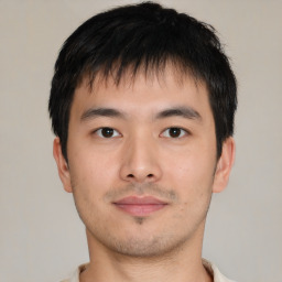 Neutral asian young-adult male with short  brown hair and brown eyes