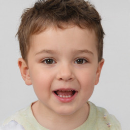 Joyful white child male with short  brown hair and brown eyes