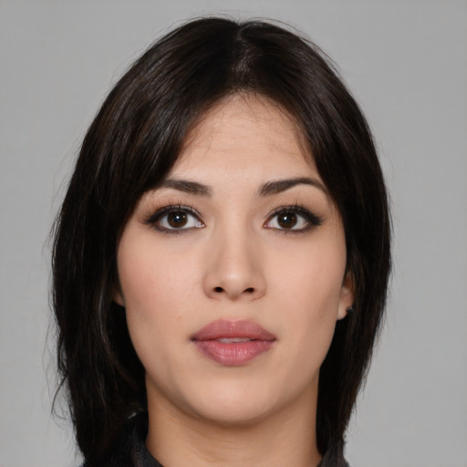 Neutral asian young-adult female with medium  black hair and brown eyes