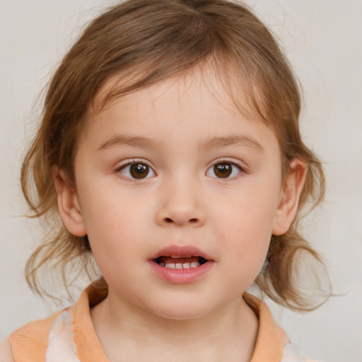 Neutral white child female with medium  brown hair and brown eyes