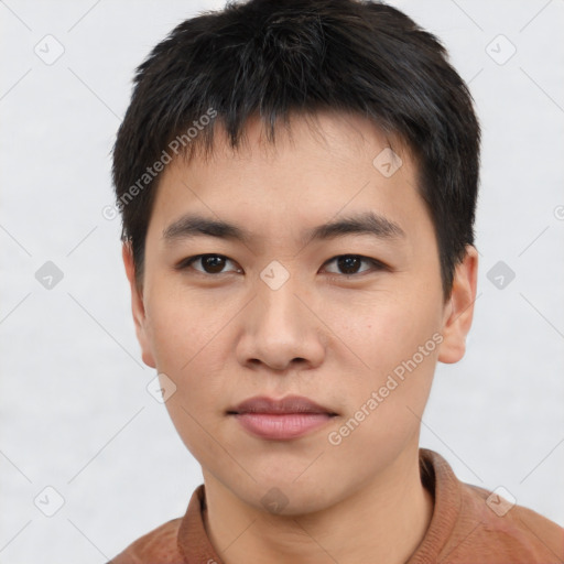 Neutral asian young-adult male with short  brown hair and brown eyes