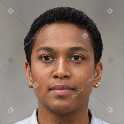 Neutral black young-adult male with short  brown hair and brown eyes