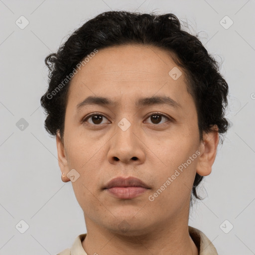 Neutral asian young-adult male with short  brown hair and brown eyes