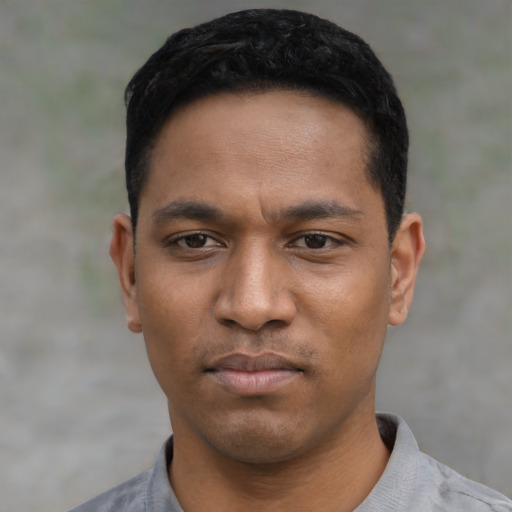 Neutral asian young-adult male with short  black hair and brown eyes