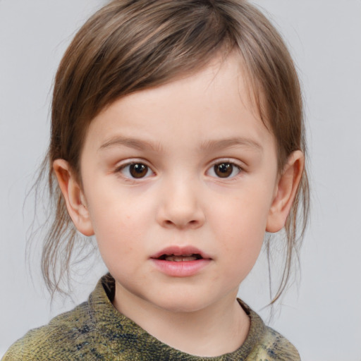 Neutral white child female with medium  brown hair and brown eyes