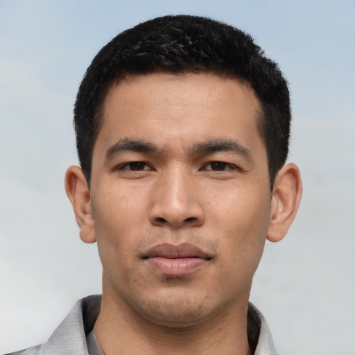 Neutral asian young-adult male with short  black hair and brown eyes