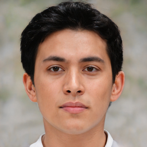 Neutral asian young-adult male with short  brown hair and brown eyes