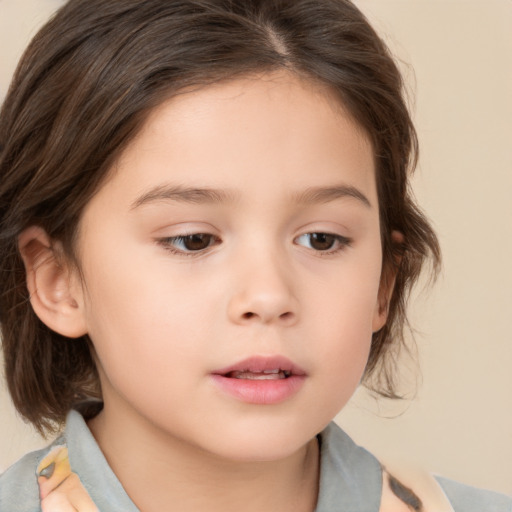 Neutral white child female with medium  brown hair and brown eyes