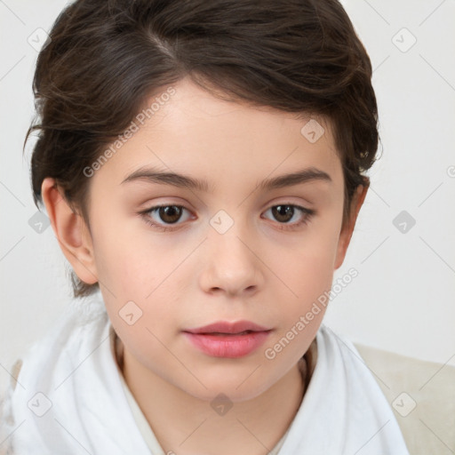 Neutral white child female with medium  brown hair and brown eyes