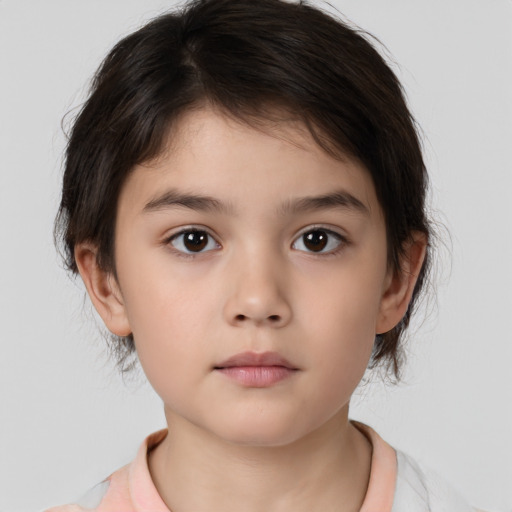 Neutral white child female with medium  brown hair and brown eyes