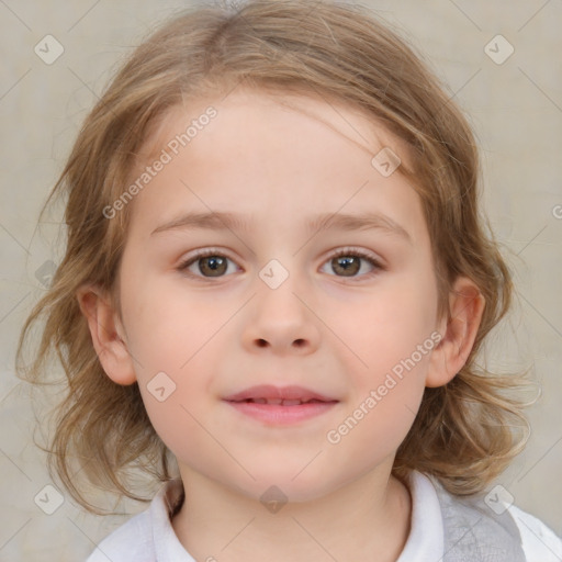 Neutral white child female with medium  brown hair and brown eyes