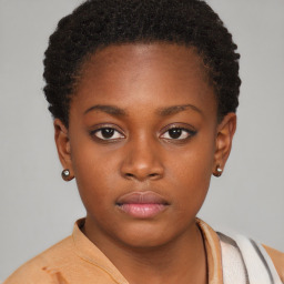 Neutral black young-adult female with short  brown hair and brown eyes