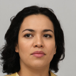 Neutral asian young-adult female with medium  black hair and brown eyes