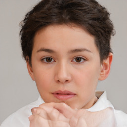 Neutral white child female with short  brown hair and brown eyes