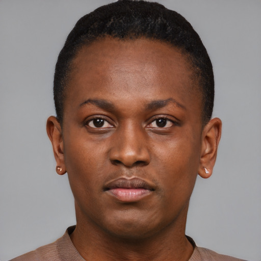 Neutral black young-adult male with short  brown hair and brown eyes