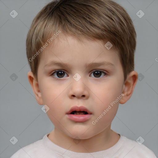 Neutral white child male with short  brown hair and brown eyes