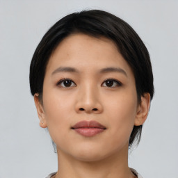 Neutral asian young-adult female with short  black hair and brown eyes