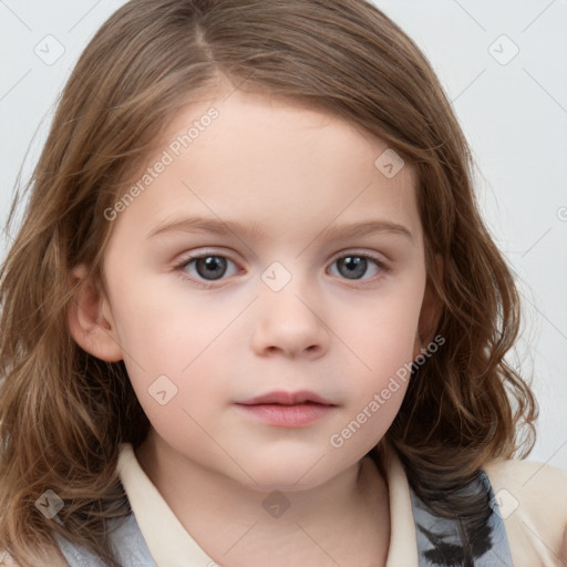 Neutral white child female with medium  brown hair and brown eyes