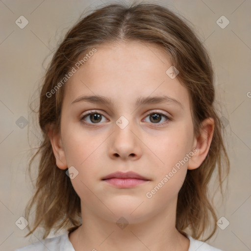 Neutral white child female with medium  brown hair and brown eyes