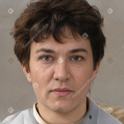 Neutral white adult male with short  brown hair and brown eyes