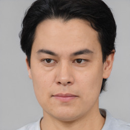 Neutral asian young-adult male with short  black hair and brown eyes