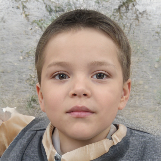 Neutral white child female with short  brown hair and grey eyes