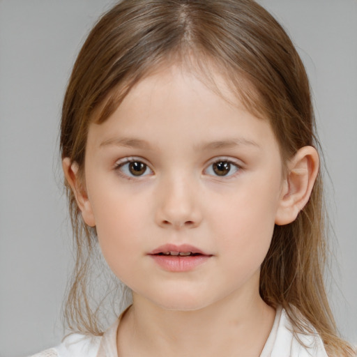 Neutral white child female with medium  brown hair and brown eyes